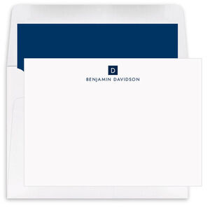 Square Initial Flat Note Cards - Raised Ink